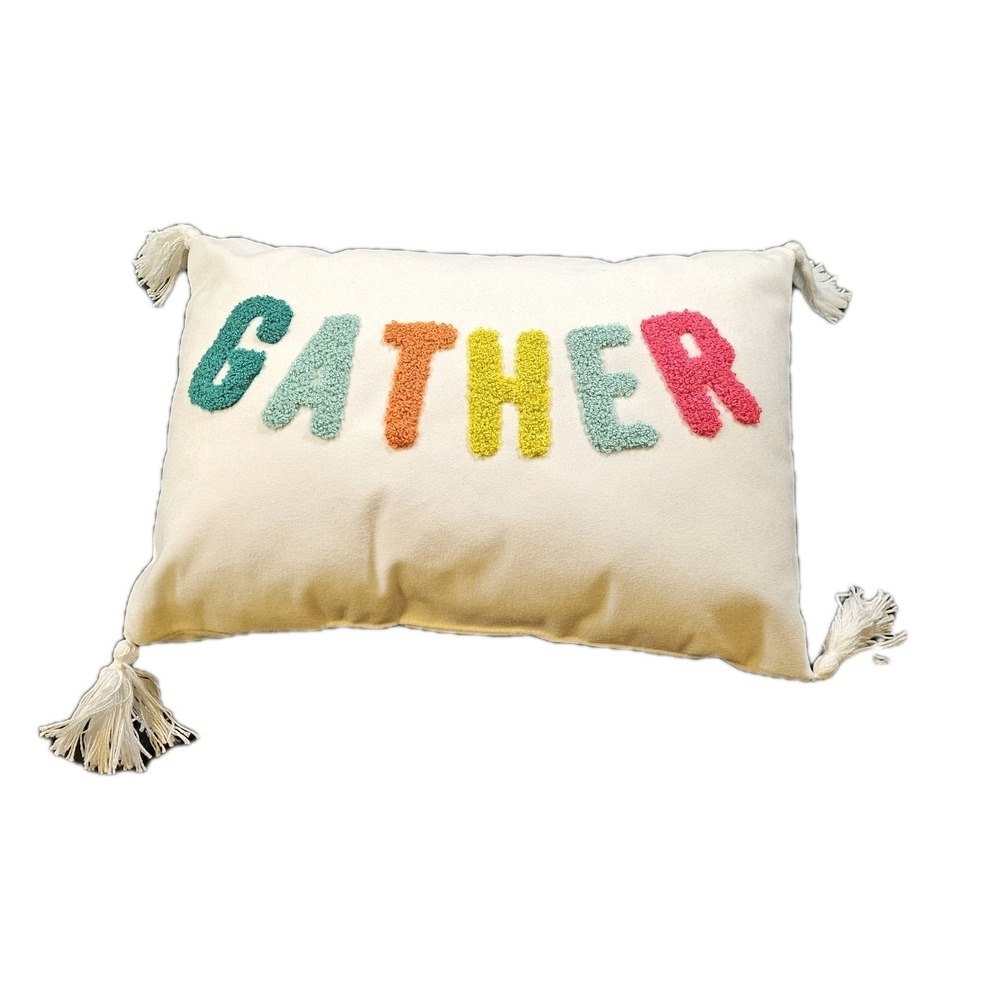Bullseye's Playground Gather Decorative Lumbar Pillow Multicolor Embroidered NEW